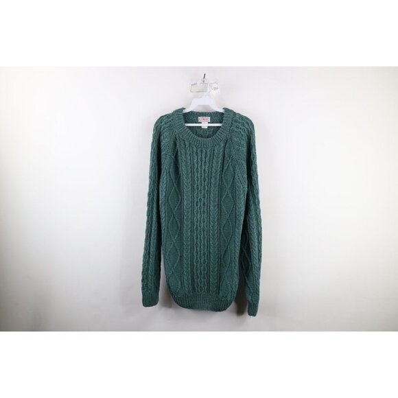 Vintage 90s Orvis Mens XL Silk Blend Chunky Cable Knit Fisherman Sweater Green